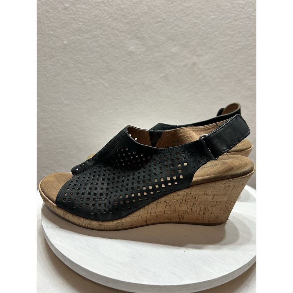 Rockport Briah Perf Sling Wedge Sandal Black Nubuck Women's Size‎ 10M